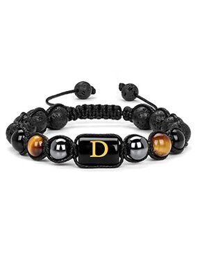 Mens Beaded Bracelet Tiger Eye Lava Rock Initial Adjustable Anxiety Yoga
